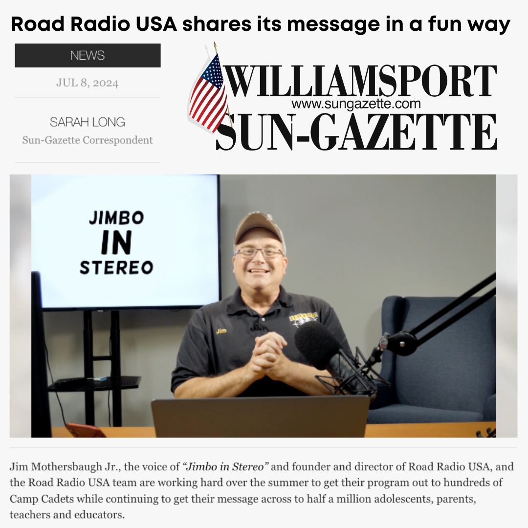A newspaper clipping from the Williamsport Sun Gazette featuring Road Radio USA